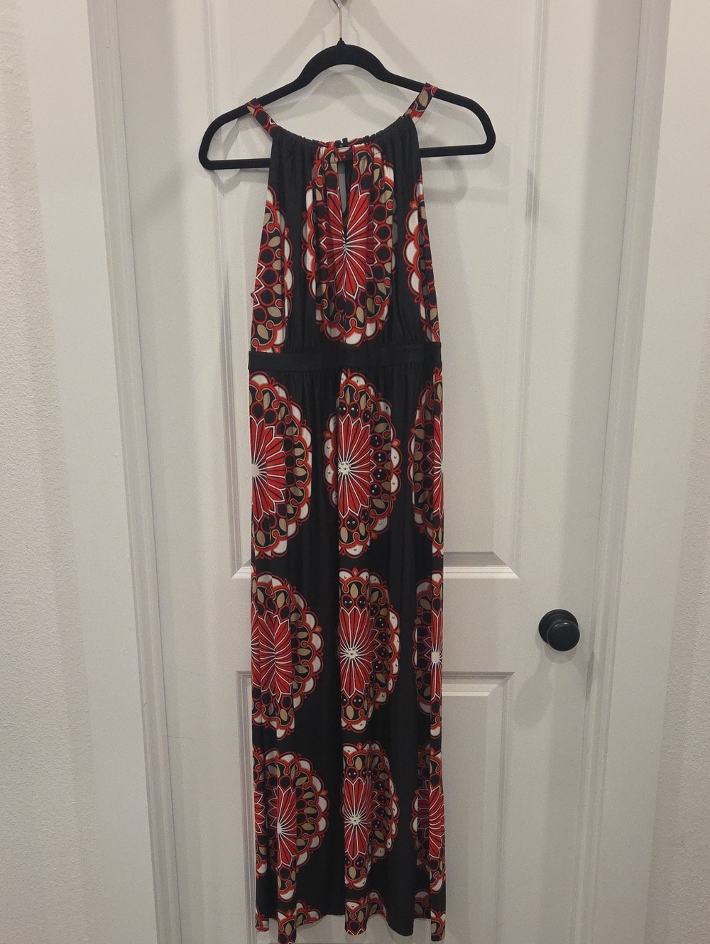 INC International Concepts Black Maxi Dress with Red Medallion Print